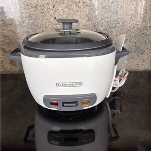 Black & Decker White and Gray Rice Cooker with Glass Lid